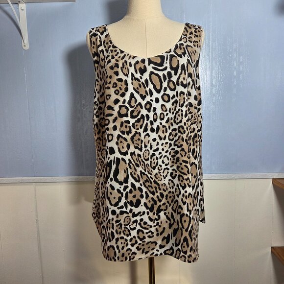 Chico's Size 2 Black Animal Print Sleeveless Reversable Lightweight Dressy Tank - Picture 1 of 11